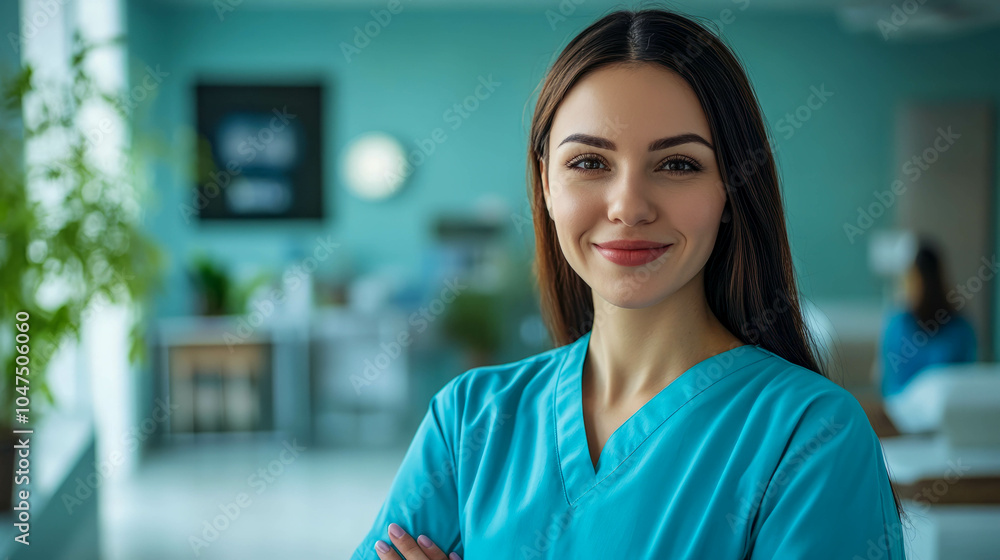 young white female medical worker against the background of a hospital young white female medical worker against the background of a hospital