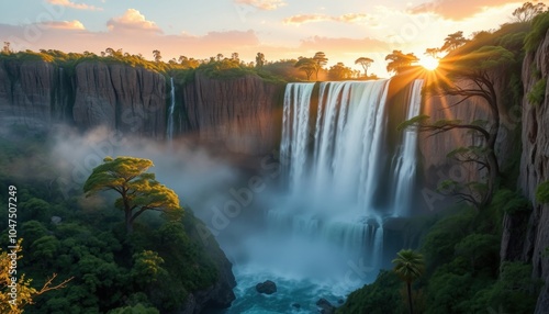 Wallpaper Mural Majestic waterfall at sunset Torontodigital.ca