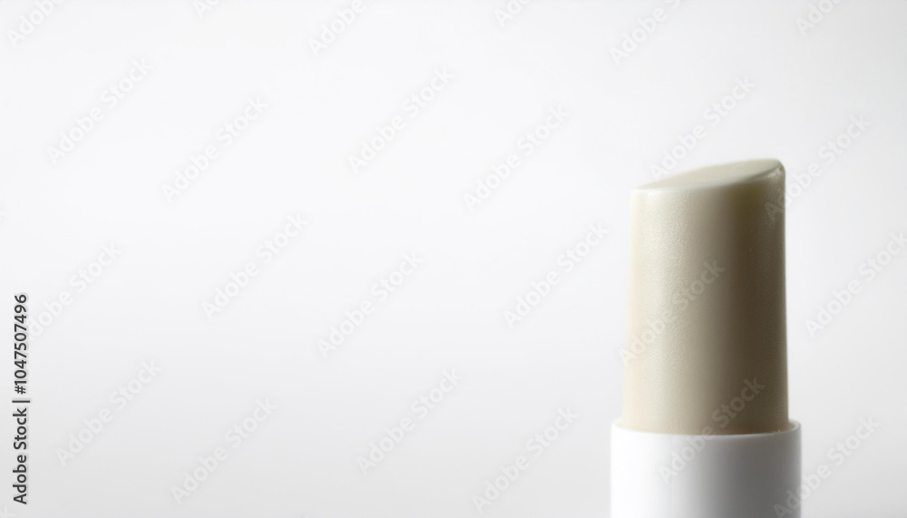 One stick of lip balm on side position provides copy space for text. background concept isolated white One stick of lip balm on side position provides copy space for text. background concept isolated white