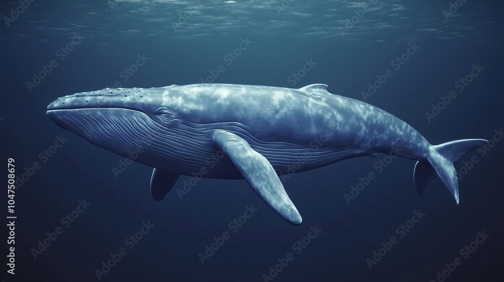 Fototapeta premium Large whale swimming peacefully in deep blue ocean