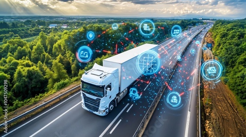 White truck driving on highway with ai data management system