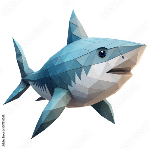 Cute Low Poly Shark on White Background