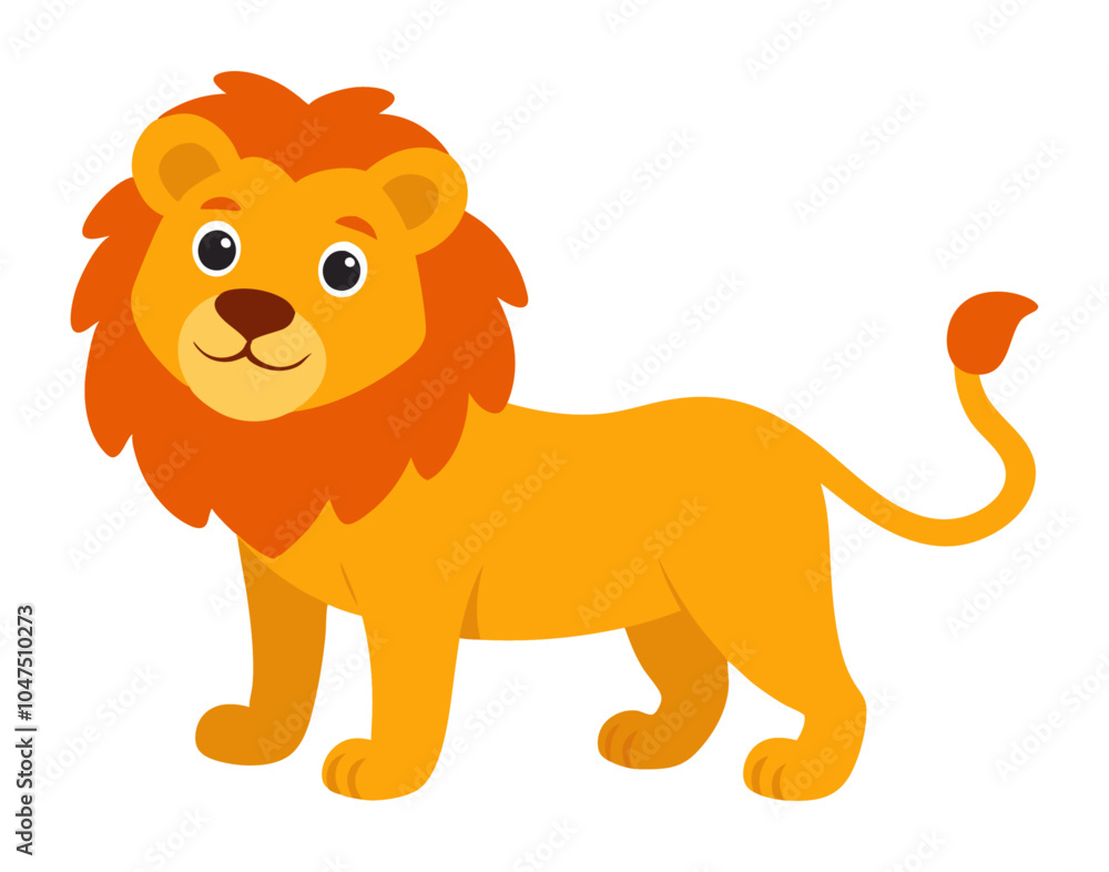 cute lion animal flat style isolated on white background. Vector illustration cute lion animal flat style isolated on white background. Vector illustration