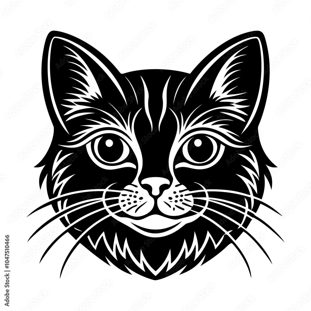cat head icon Black and white logo, dog silhouette, engraving style. Pet character. Vector illustration cat head icon Black and white logo, dog silhouette, engraving style. Pet character. Vector illustration