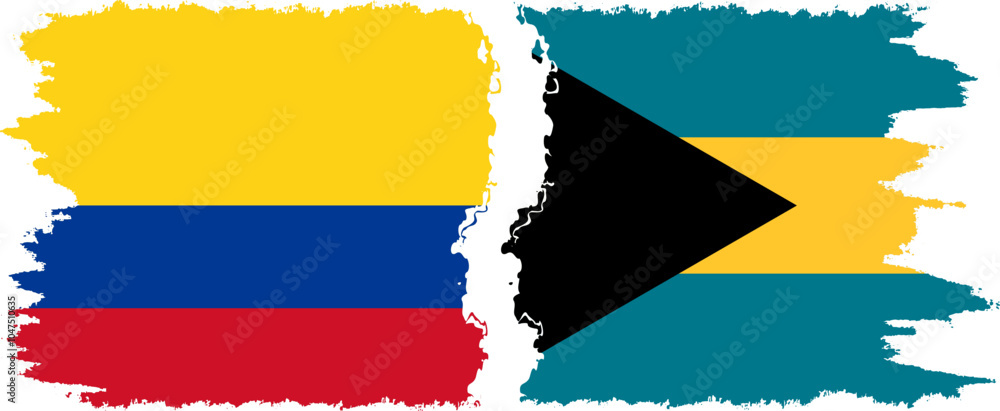 Fototapeta premium Bahamas and Colombia grunge flags connection, vector