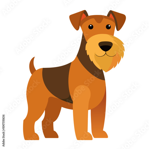 cute airedale terrier dog animal flat style isolated on white background. Vector illustration