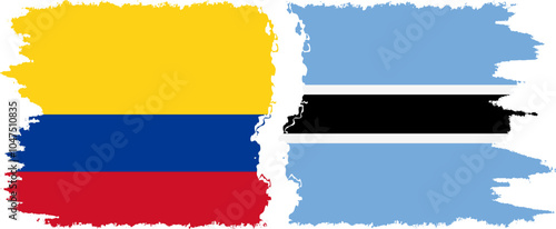 Botswana and Colombia grunge flags connection, vector