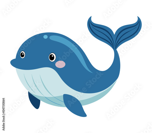 cute whale animal flat style isolated on white background. Vector illustration