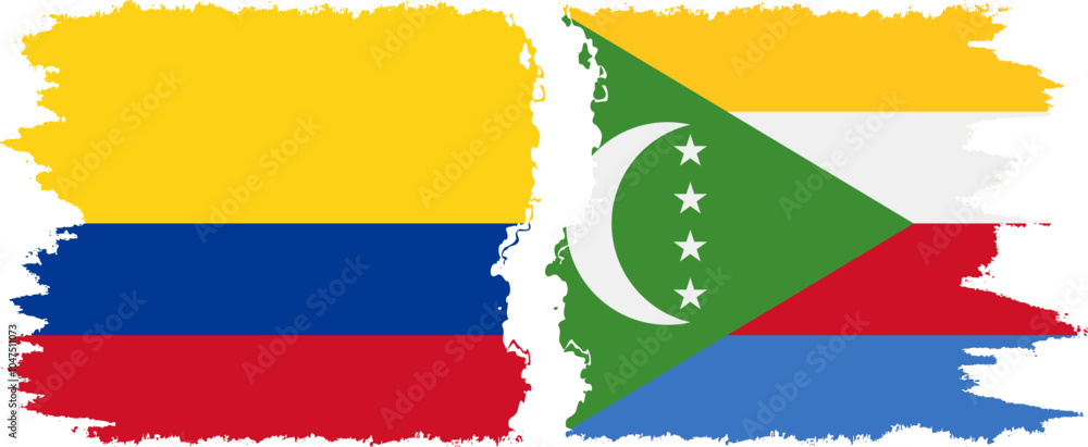 Fototapeta premium Comoros and Colombia grunge flags connection, vector