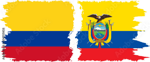 Ecuador and Colombia grunge flags connection, vector