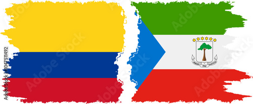 Equatorial Guinea and Colombia grunge flags connection, vector