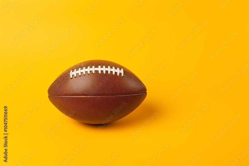 A brown football on a vibrant yellow background. A brown football on a vibrant yellow background.