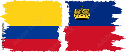 Liechtenstein and Colombia grunge flags connection, vector