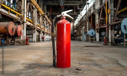 Wallpaper Mural An industrial area has a bright red fire extinguisher conspicuously displayed as a statement of emergency preparedness and safety, Generative AI. Torontodigital.ca