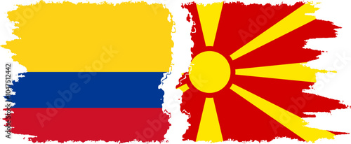 Northern Macedonia and Colombia grunge flags connection, vector