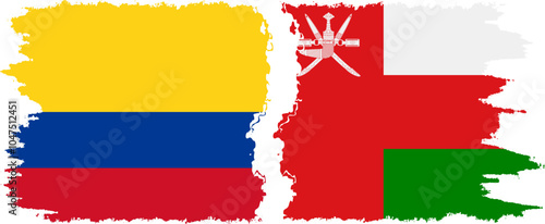Oman and Colombia grunge flags connection, vector