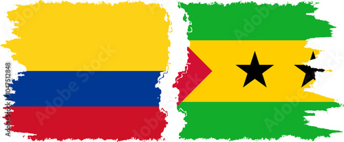 Sao Tome and Principe and Colombia grunge flags connection, vector