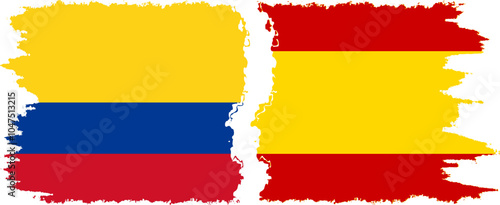 Spain and Colombia grunge flags connection, vector