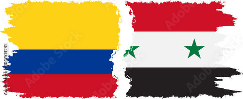 Syria and Colombia grunge flags connection, vector