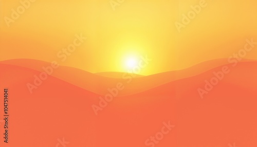 Warm orange waves and radiant sun in a simplified abstract landscape for stock photography concept