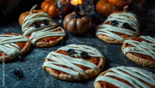 Halloween themed mummy pizzas for spooky celebrations