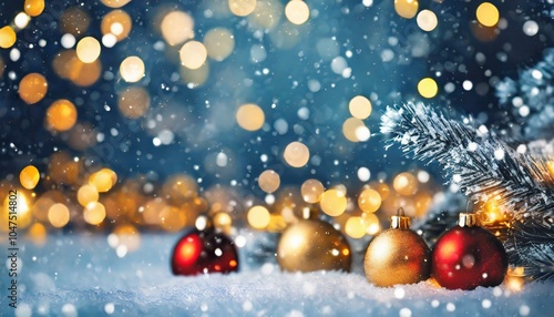 Festive Christmas Ornaments with Colorful Bokeh Lights
