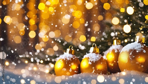 Festive Christmas Ornaments with Colorful Bokeh Lights, Gold, colorful, Christmas tree