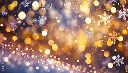 Festive Christmas Ornaments with Colorful Bokeh Lights, Gold, colorful, Christmas tree