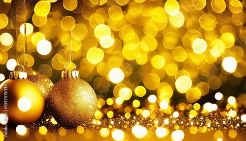 Festive Christmas Ornaments with Colorful Bokeh Lights, Gold, colorful, Christmas tree