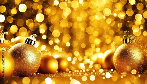 Festive Christmas Ornaments with Colorful Bokeh Lights, Gold, colorful, Christmas tree