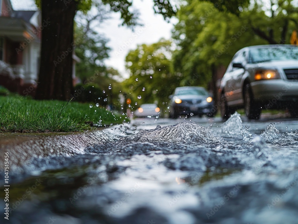 Fototapeta premium Rain Splashing in Urban Gutter