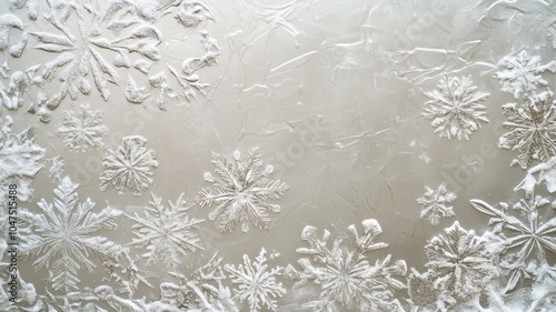 Frosted window adorned with intricate snowflake patterns, showcasing winter beauty