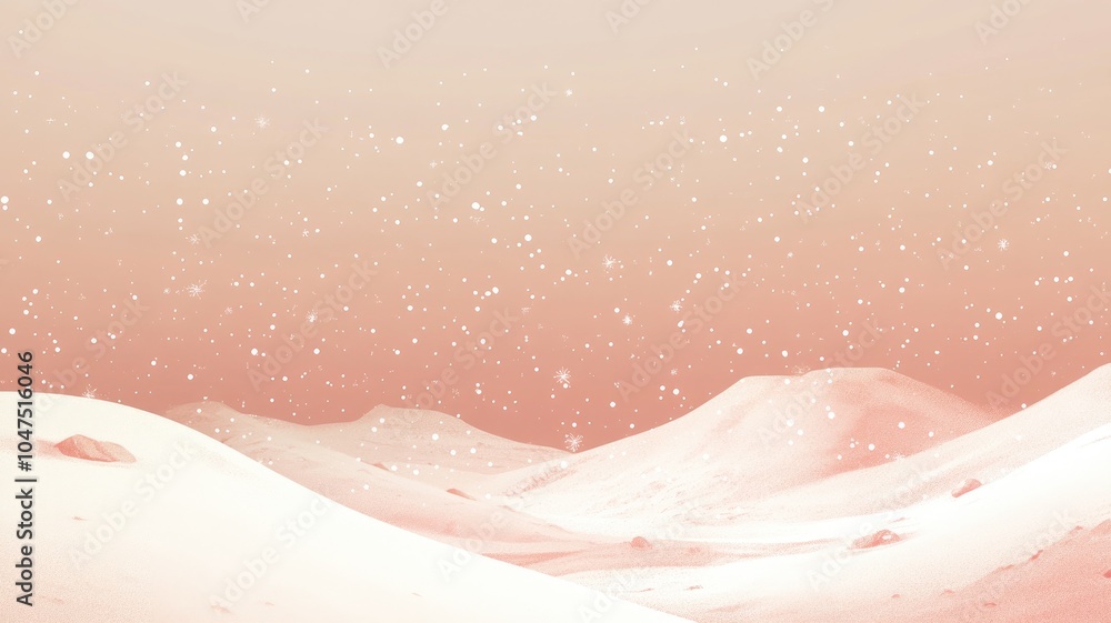 Fototapeta premium Serene desert scene with gentle snowfall, creating surreal winter wonderland effect