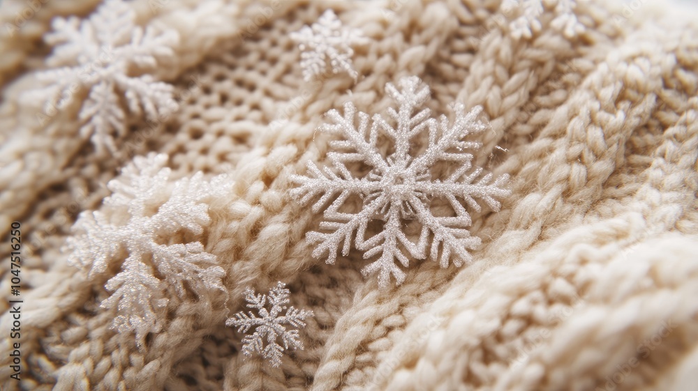 Close-up of white crocheted fabric with snowflake embellishments Close-up of white crocheted fabric with snowflake embellishments
