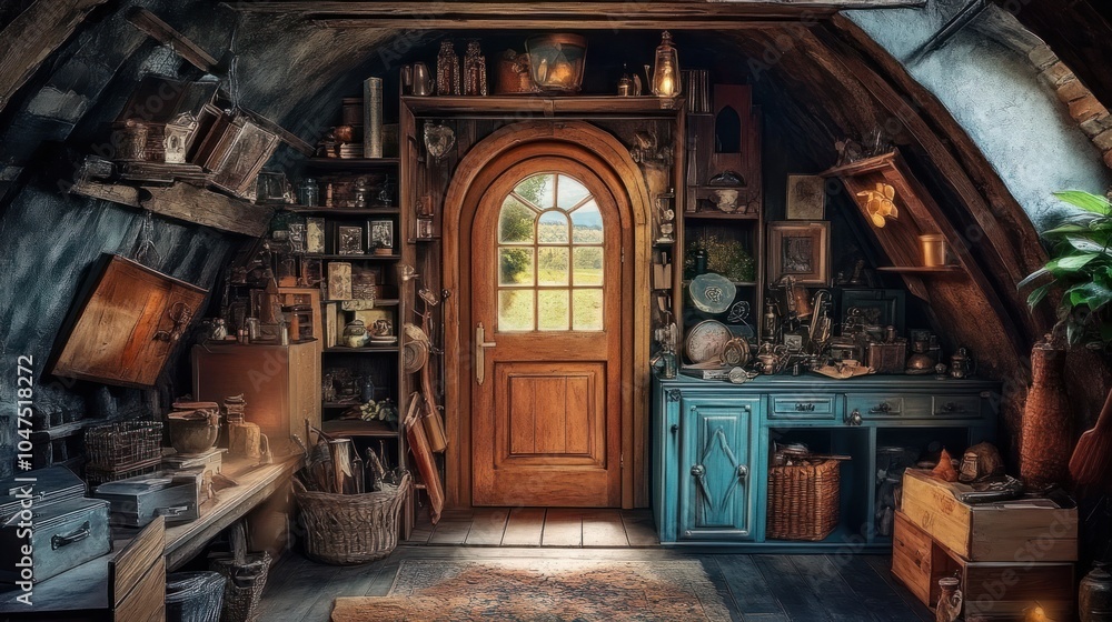 Rustic Attic Interior with Doorway Rustic Attic Interior with Doorway