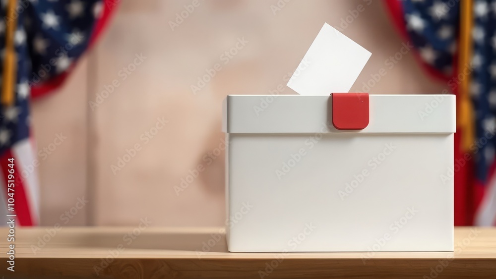 Obraz premium Ballot box with card, patriotic backdrop, symbolizing voting and civic engagement