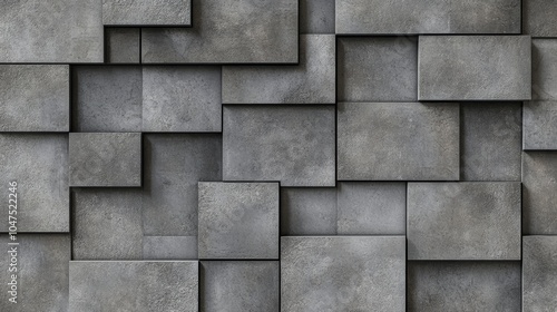 Shiny, metallic tiles with a 3D design, set against a plain gray concrete backdrop. The texture is detailed and looks very real. photo