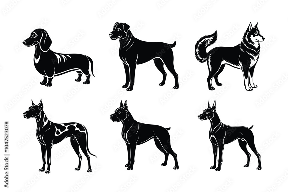 Dog breed vector silhouette set Dog breed vector silhouette set