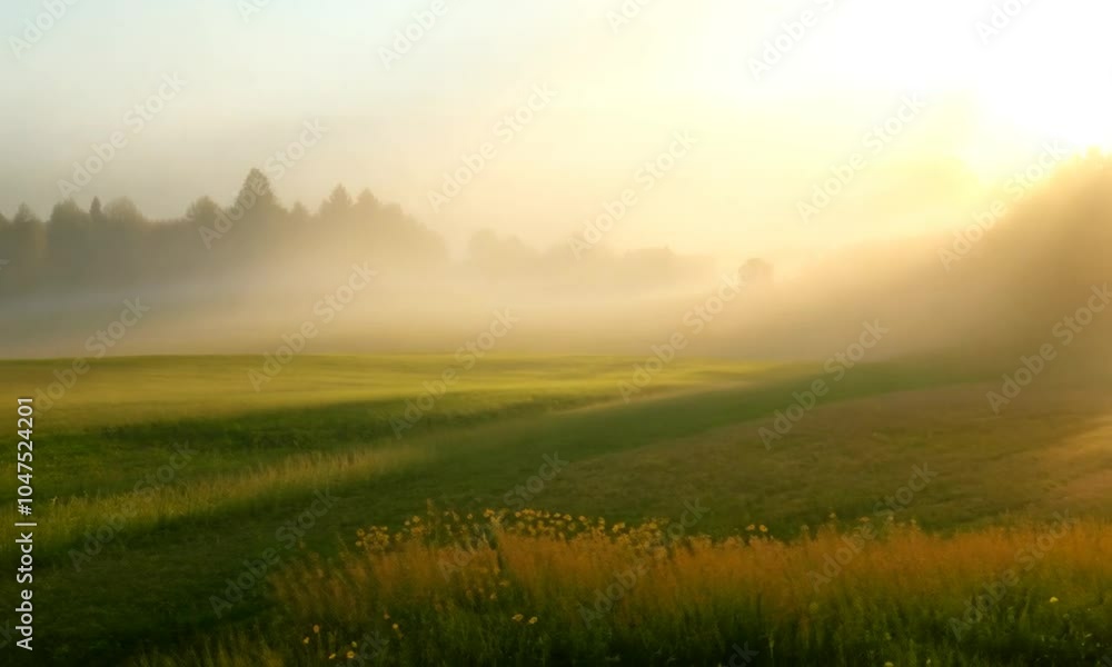 Morning Fog Rolling Through a Sunlit Meadow Morning Fog Rolling Through a Sunlit Meadow