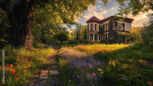 A Tranquil Path Leading to an Enchanting Mansion