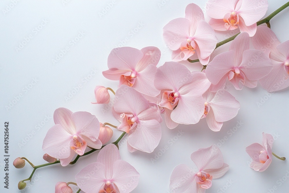 Floral Greetings: Pink and White Orchids with Blank Card on Gray Background Floral Greetings: Pink and White Orchids with Blank Card on Gray Background