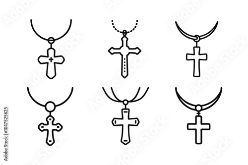 Jesus cross Neckless vector art illustration six icon set