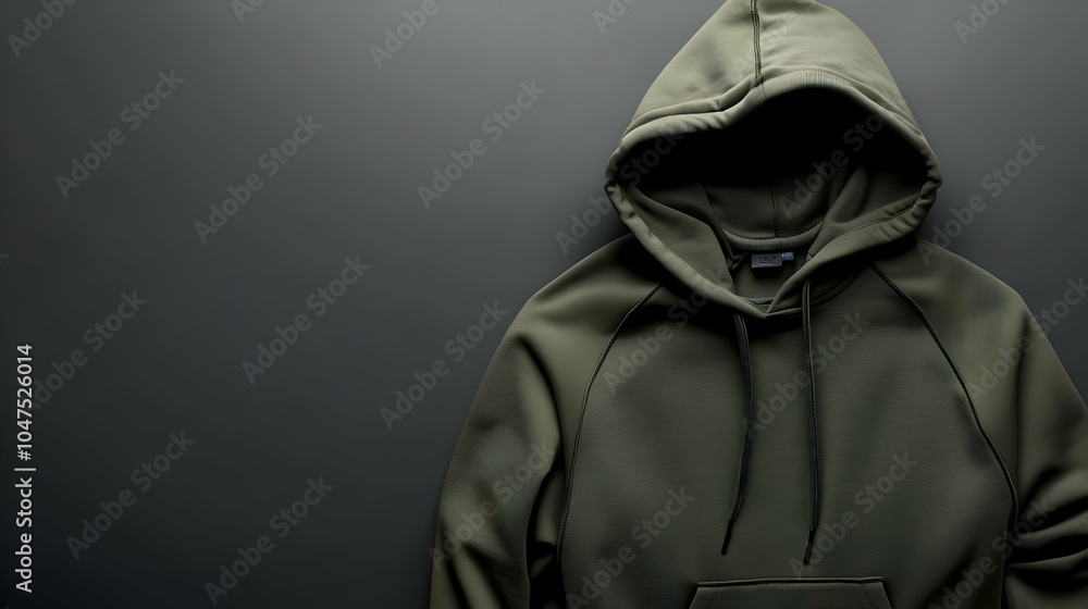 A green hoodie displayed on a dark surface, showcasing its design and texture. A green hoodie displayed on a dark surface, showcasing its design and texture.