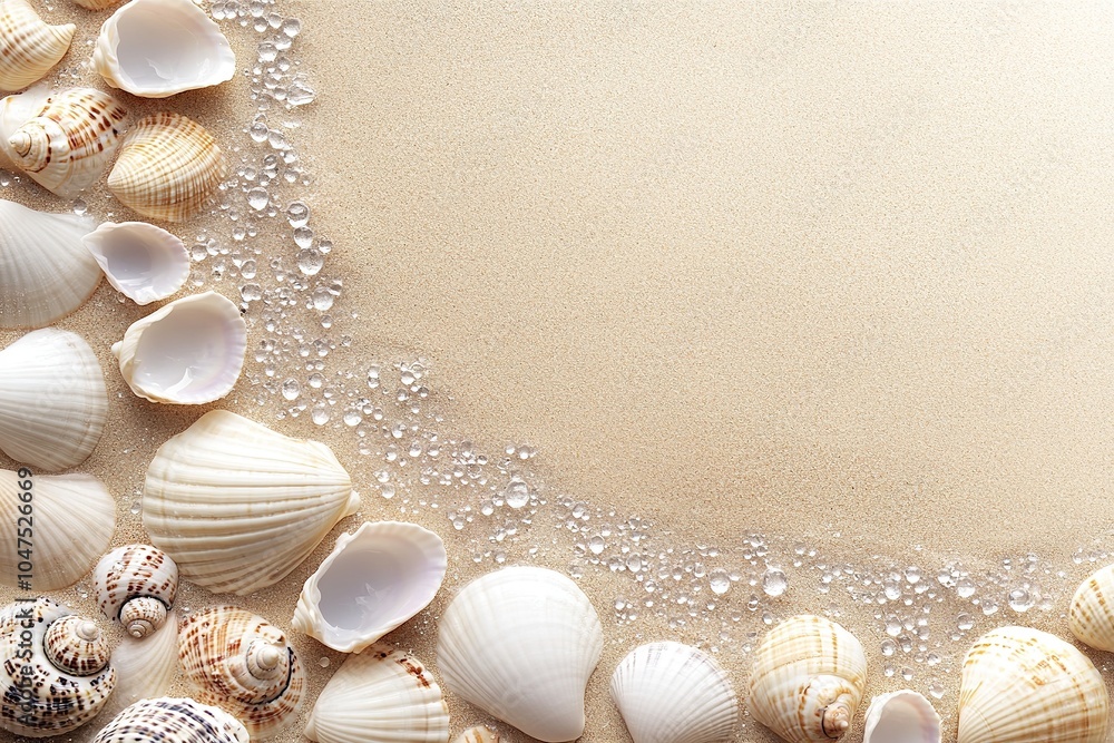 Obraz premium Seashells on sand with space for text