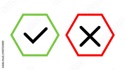 Vector mark icon button set. Right and wrong buttons. Accept or decline buttons. Minimalistic symbols.