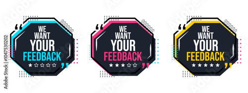 Set of feedback banner. Flat style design. Containing feedback, opinion. Vector banner set related to survey.