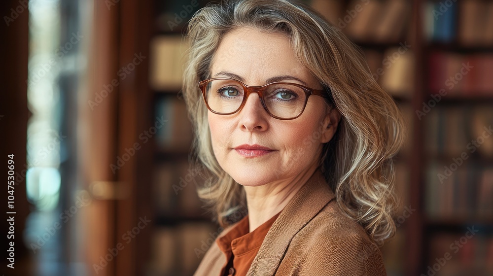 Captivating Woman with Artistic Flair in Library Captivating Woman with Artistic Flair in Library