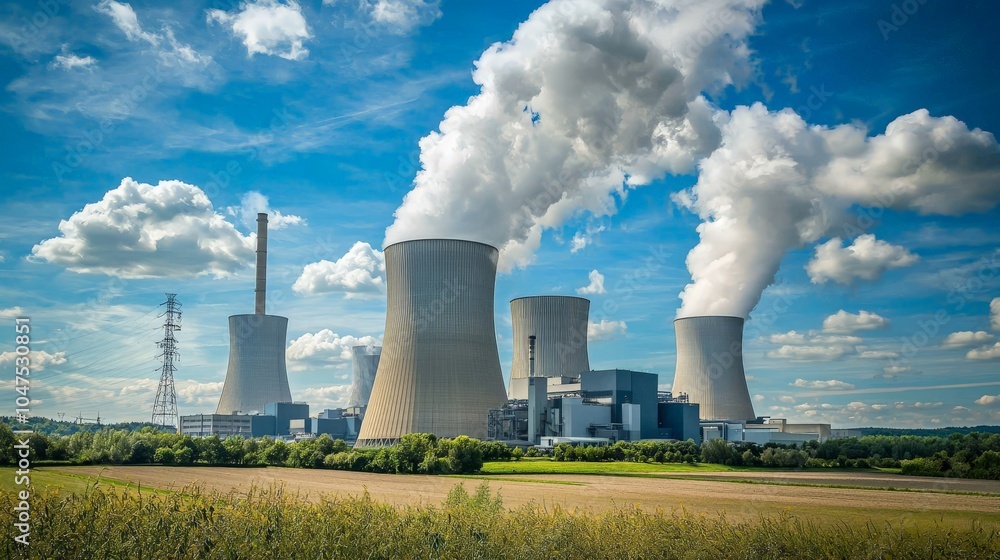 Power plant with cooling towers emitting steam, environmental impact Power plant with cooling towers emitting steam, environmental impact