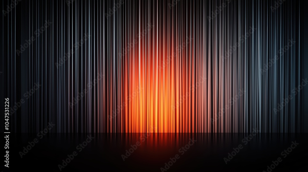 Black and white image of a long line of thin, dark lines with a bright orange spot in the middle Black and white image of a long line of thin, dark lines with a bright orange spot in the middle