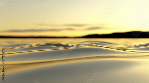 Body of water with a beautiful, golden wave. The water appears to be calm and peaceful, with the sun setting in the background. Concept of tranquility and serenity